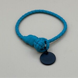 Bottega Veneta Intrecciato Leather Wrap Bracelet Baby Blue w/Black HW Size XS